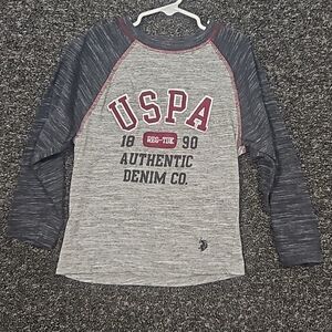U.S. Polo Assn. Size 7 Grey & Burgandy Long Sleeve Tee Shirt T-Shirt